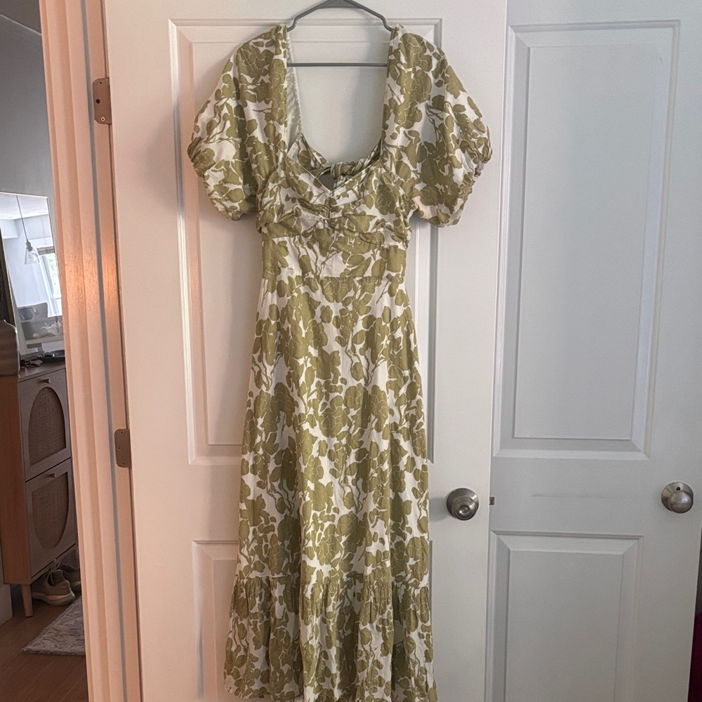 English Factory Green and White Floral Maxi Dress